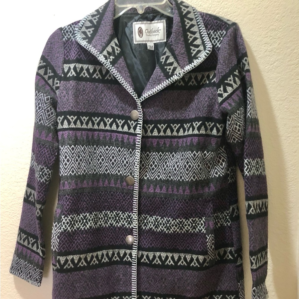 Outback Trading Co. Women's Purple Patterned Button-Front Jacket